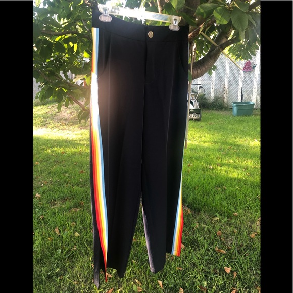 Stunning Madison Marcus Navy blue with Rainbow Tape Side Split Pants Size M - Picture 1 of 8